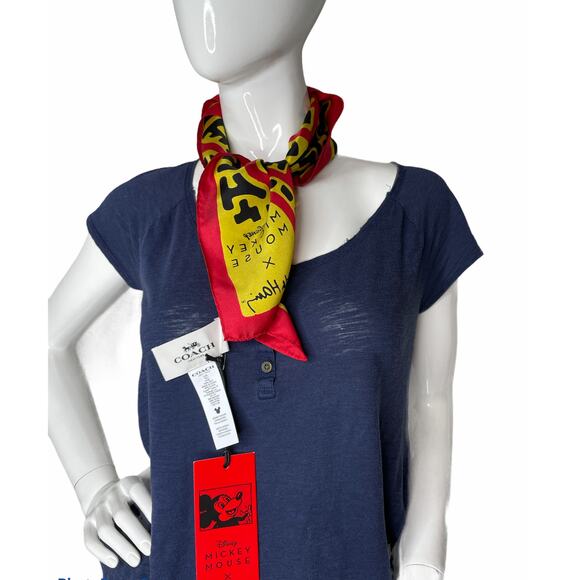 Coach Mickey Mouse Keith Haring Silk Bandana Scarf - Picture 2 of 2